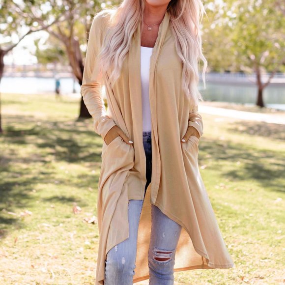 Make an offer!! Apricot Long Sleeve Pockets High Low Open Front Cardigan - Picture 2 of 13